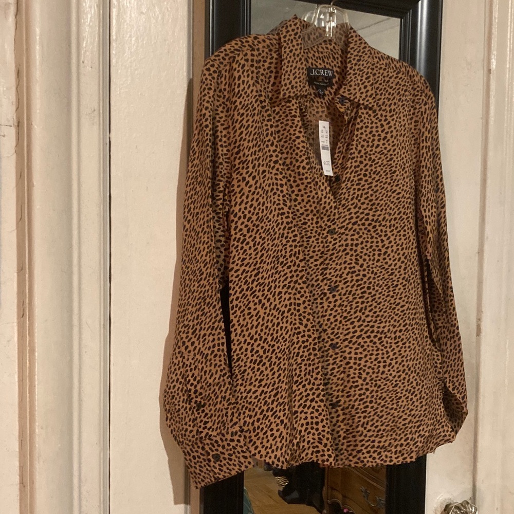 NWT J. Crew Tan and Black Leopard Print Blouse